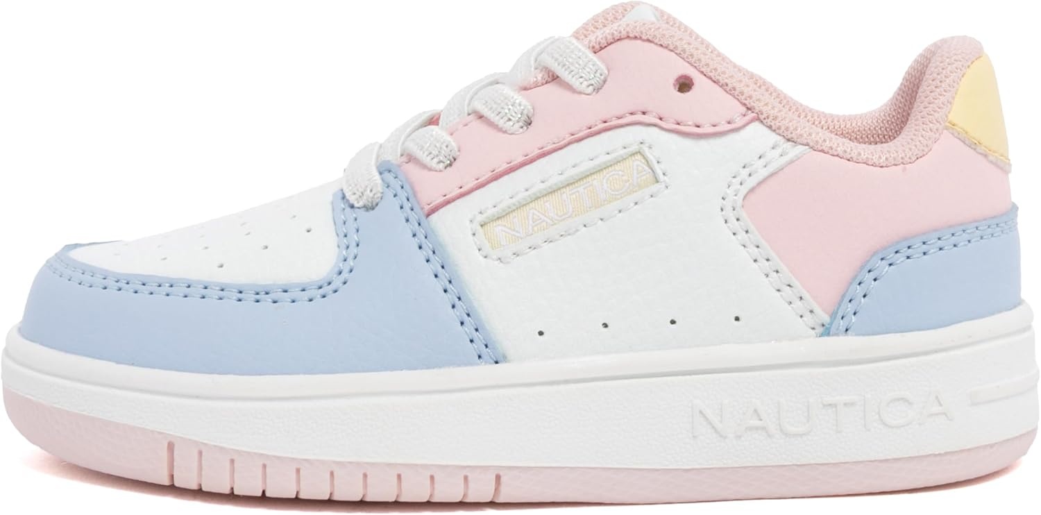 image:imageNautica Girls Sneakers Stylish LowTop Tennis Shoes with Cushioned Insole for Everyday Wear Toddler Little Kids and Big Kids LaceUpBungeeWhite Pink Blue