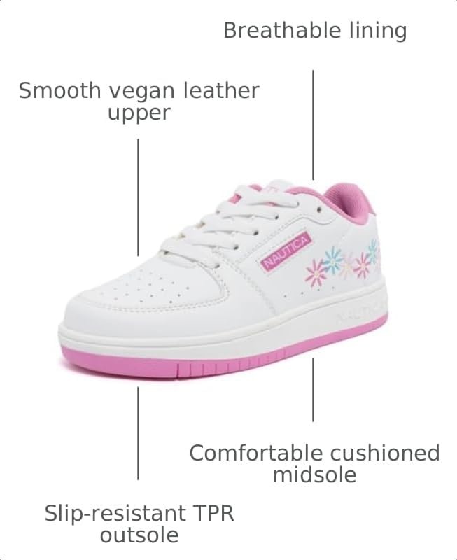 image:imageNautica Girls Sneakers Stylish LowTop Tennis Shoes with Cushioned Insole for Everyday Wear Toddler Little Kids and Big Kids LaceUpBungeeWhite Pink Bluemonsanta