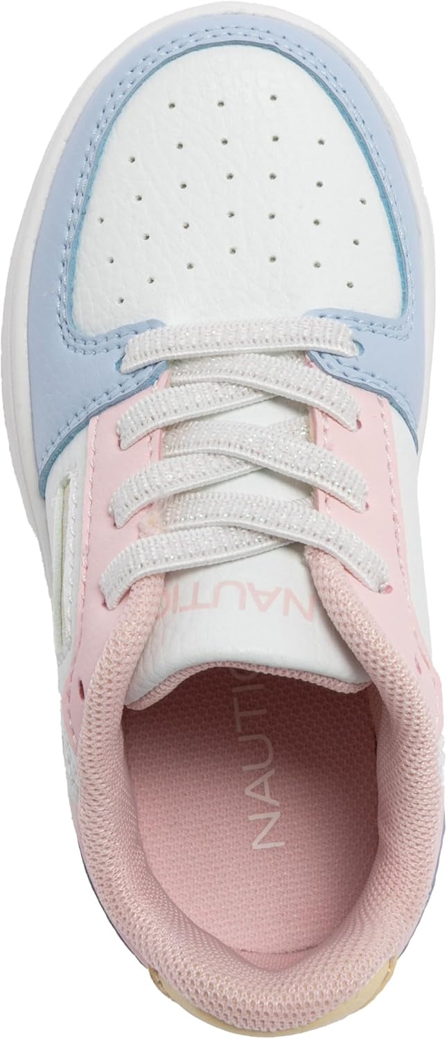image:imageNautica Girls Sneakers Stylish LowTop Tennis Shoes with Cushioned Insole for Everyday Wear Toddler Little Kids and Big Kids LaceUpBungeeWhite Pink Blue