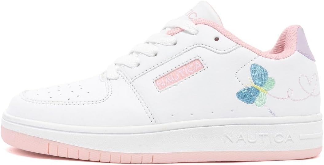 image:imageNautica Girls Sneakers Stylish LowTop Tennis Shoes with Cushioned Insole for Everyday Wear Toddler Little Kids and Big Kids LaceUpBungeeWhite Pink Butterfly