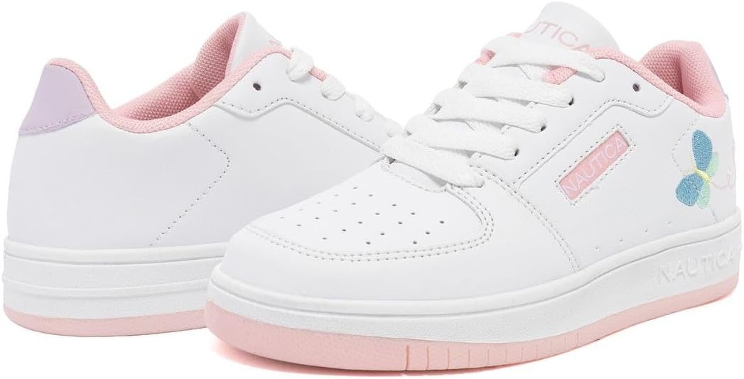 image:imageNautica Girls Sneakers Stylish LowTop Tennis Shoes with Cushioned Insole for Everyday Wear Toddler Little Kids and Big Kids LaceUpBungeeWhite Pink Butterfly