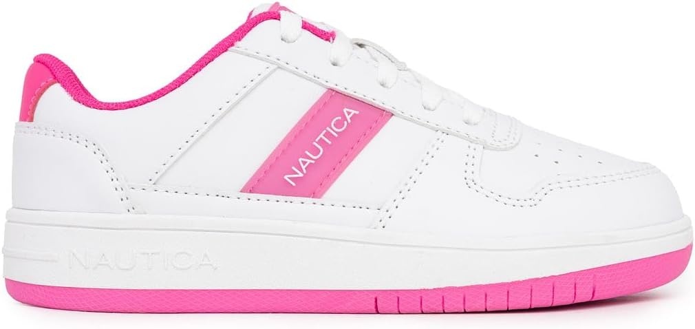 image:imageNautica Girls Sneakers Stylish LowTop Tennis Shoes with Cushioned Insole for Everyday Wear Toddler Little Kids and Big Kids LaceUpBungeeWhite Pink Glow
