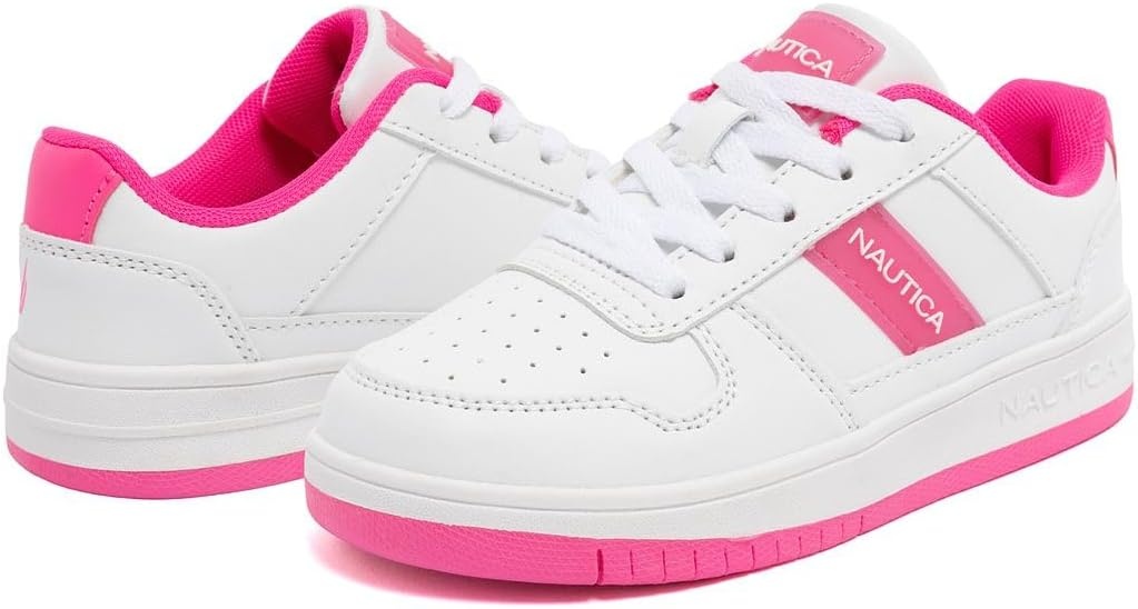 image:imageNautica Girls Sneakers Stylish LowTop Tennis Shoes with Cushioned Insole for Everyday Wear Toddler Little Kids and Big Kids LaceUpBungeeWhite Pink Glow