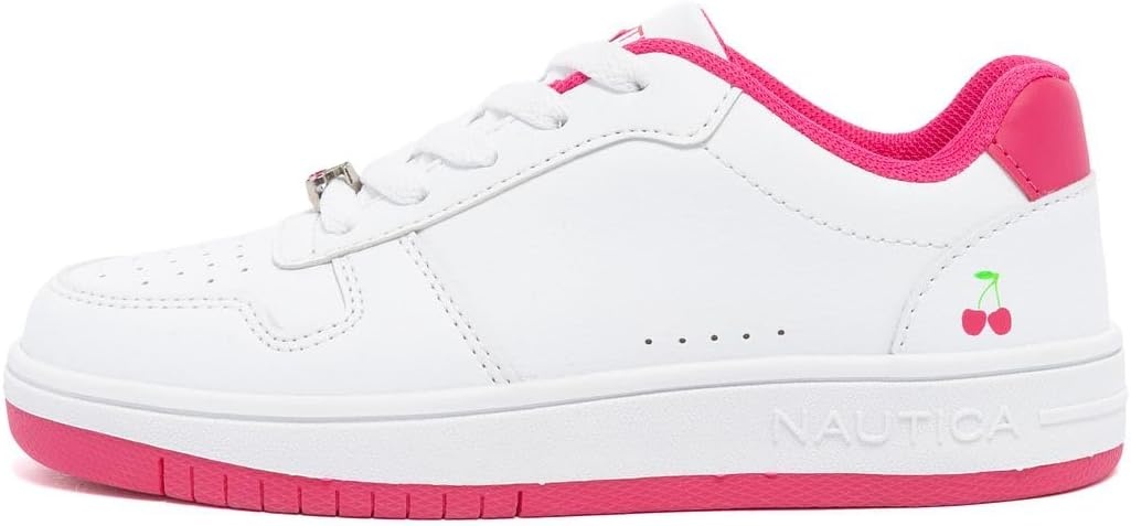 image:imageNautica Girls Sneakers Stylish LowTop Tennis Shoes with Cushioned Insole for Everyday Wear Toddler Little Kids and Big Kids LaceUpBungeeWhite Pinkcherry