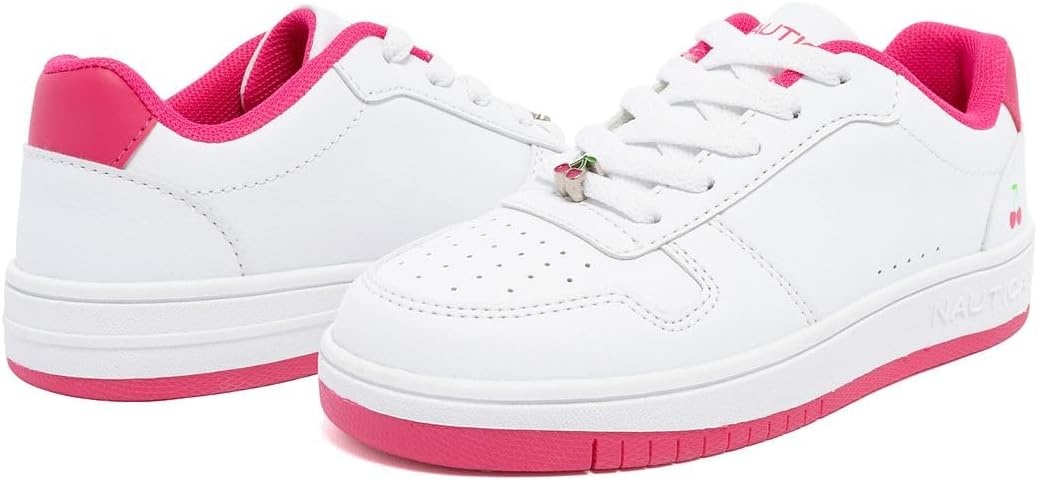 image:imageNautica Girls Sneakers Stylish LowTop Tennis Shoes with Cushioned Insole for Everyday Wear Toddler Little Kids and Big Kids LaceUpBungeeWhite Pinkcherry