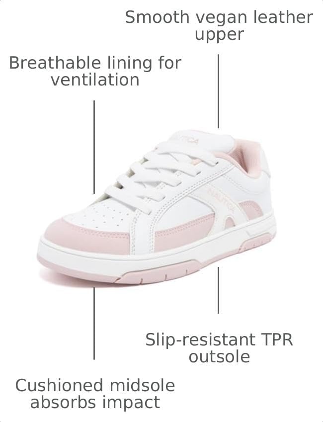 image:imageNautica Girls Sneakers Stylish LowTop Tennis Shoes with Cushioned Insole for Everyday Wear Toddler Little Kids and Big Kids LaceUpBungeeWhite Pinkgillespie