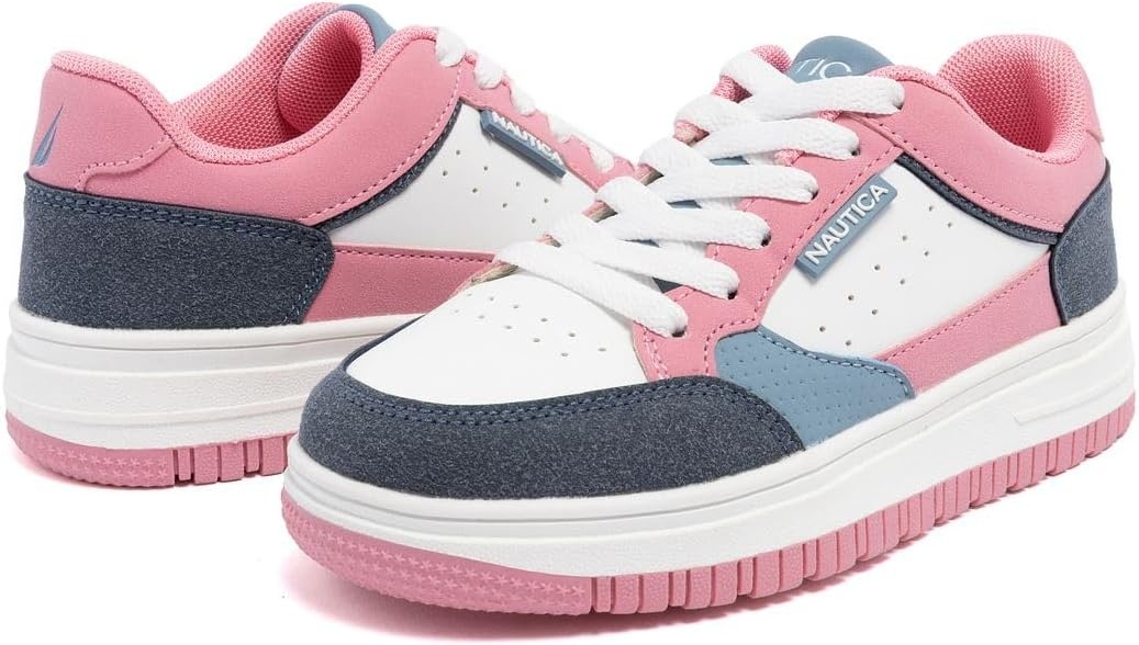 image:imageNautica Girls Sneakers Stylish LowTop Tennis Shoes with Cushioned Insole for Everyday Wear Toddler Little Kids and Big Kids LaceUpBungeeWhite Pinkisland