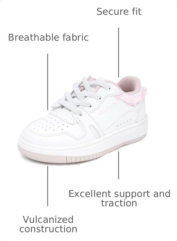 image:imageNautica Girls Sneakers Stylish LowTop Tennis Shoes with Cushioned Insole for Everyday Wear Toddler Little Kids and Big Kids LaceUpBungeeWhite Pinkmilra