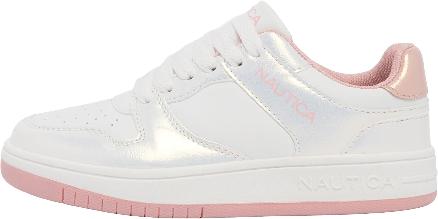 image:imageNautica Girls Sneakers Stylish LowTop Tennis Shoes with Cushioned Insole for Everyday Wear Toddler Little Kids and Big Kids LaceUpBungeeWhite Shimmer Pink