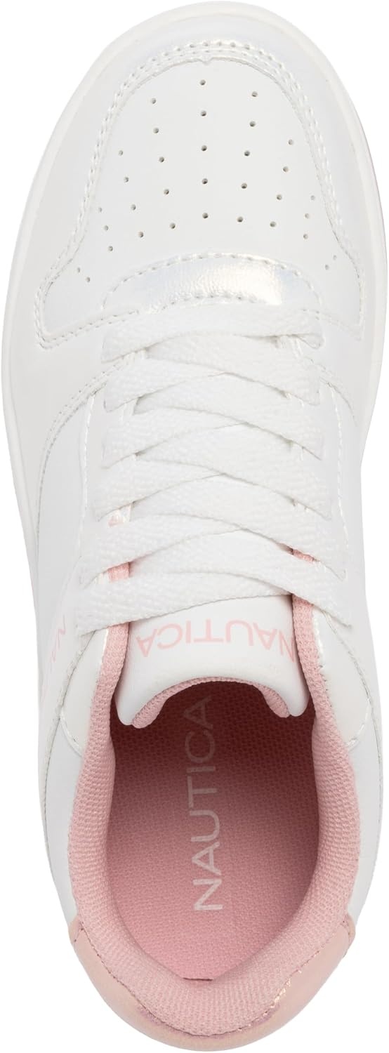 image:imageNautica Girls Sneakers Stylish LowTop Tennis Shoes with Cushioned Insole for Everyday Wear Toddler Little Kids and Big Kids LaceUpBungeeWhite Shimmer Pink