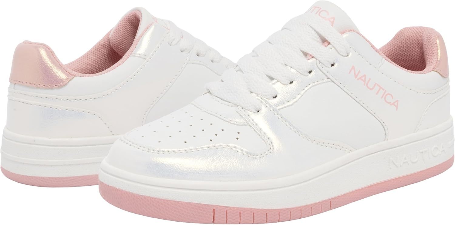 image:imageNautica Girls Sneakers Stylish LowTop Tennis Shoes with Cushioned Insole for Everyday Wear Toddler Little Kids and Big Kids LaceUpBungeeWhite Shimmer Pink