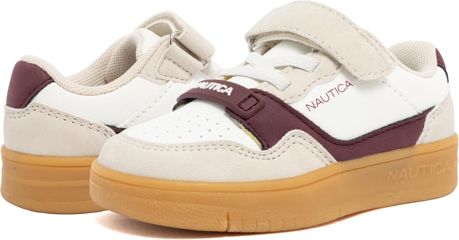 image:imageNautica Kids Adjustable Strap Shoes Comfortable Casual Sneakers for Boys and Girls Toddlers amp Little KidsWhite Burgundy Gum