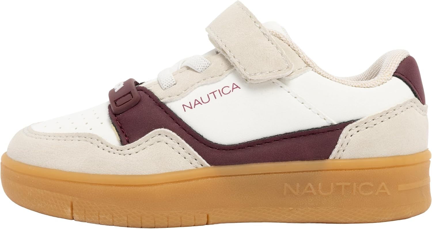 image:imageNautica Kids Adjustable Strap Shoes Comfortable Casual Sneakers for Boys and Girls Toddlers amp Little KidsWhite Burgundy Gum