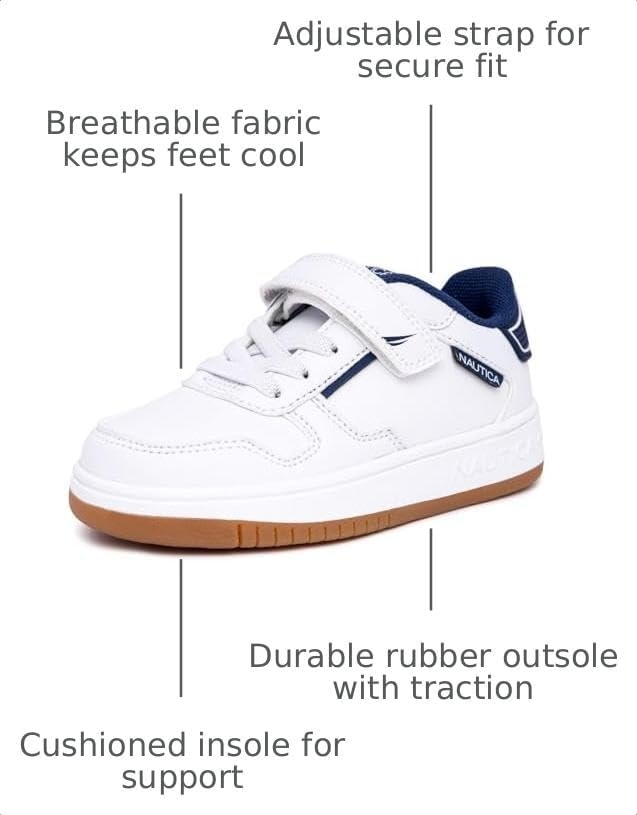 image:imageNautica Kids Adjustable Strap Shoes Comfortable Casual Sneakers for Boys and Girls Toddlers amp Little KidsWhite Navyalmiana