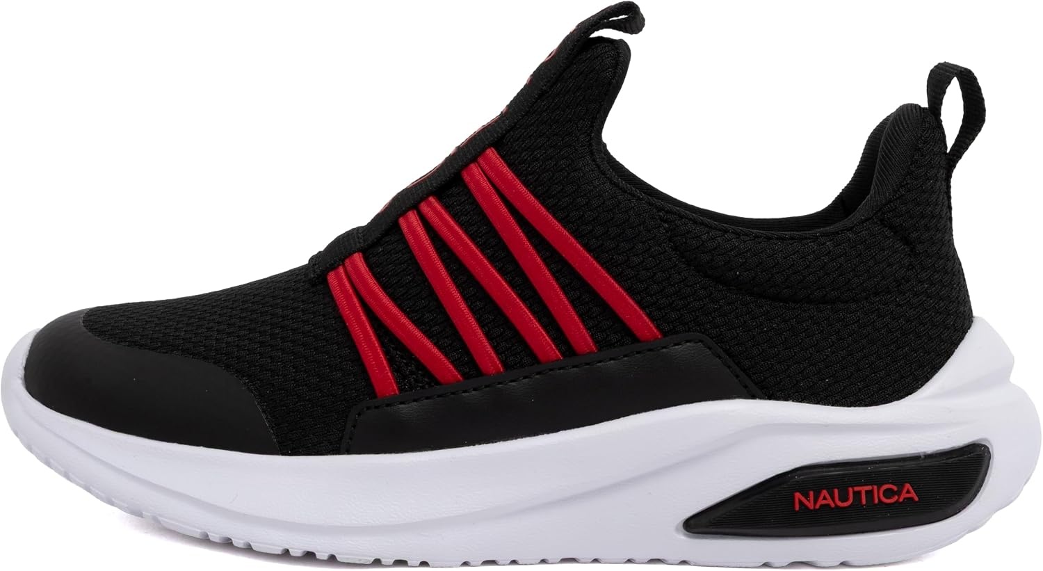 image:imageNautica Kids Athletic SlipOn Sneakers Comfortable Bungee Running Shoes for Boys and Girls Stylish and Supportive Footwear for Active Kids Big KidLittle KidToddlerBlack Red 3y