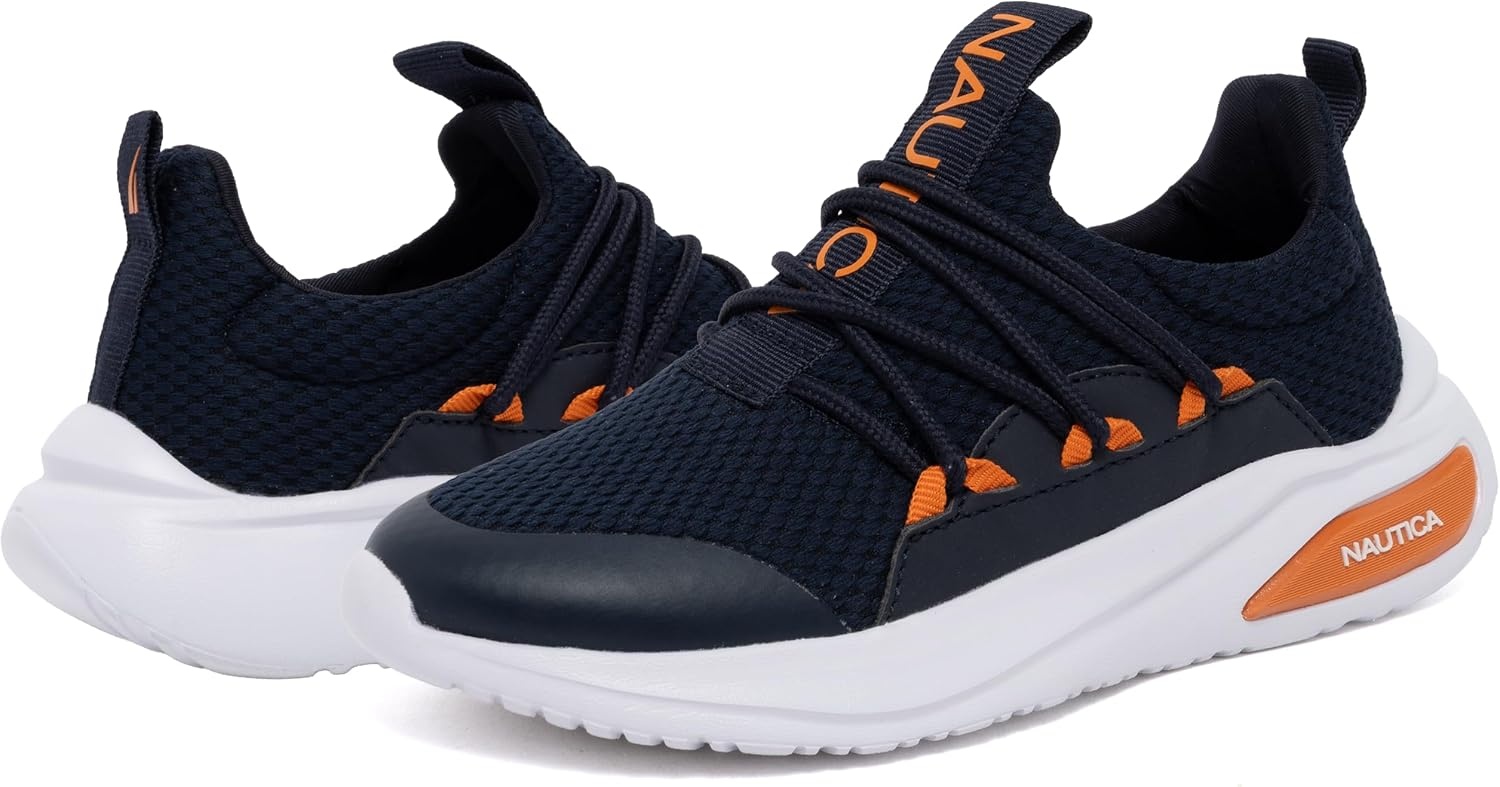 image:imageNautica Kids Athletic SlipOn Sneakers Comfortable Bungee Running Shoes for Boys and Girls Stylish and Supportive Footwear for Active Kids Big KidLittle KidToddlerNavy Orange