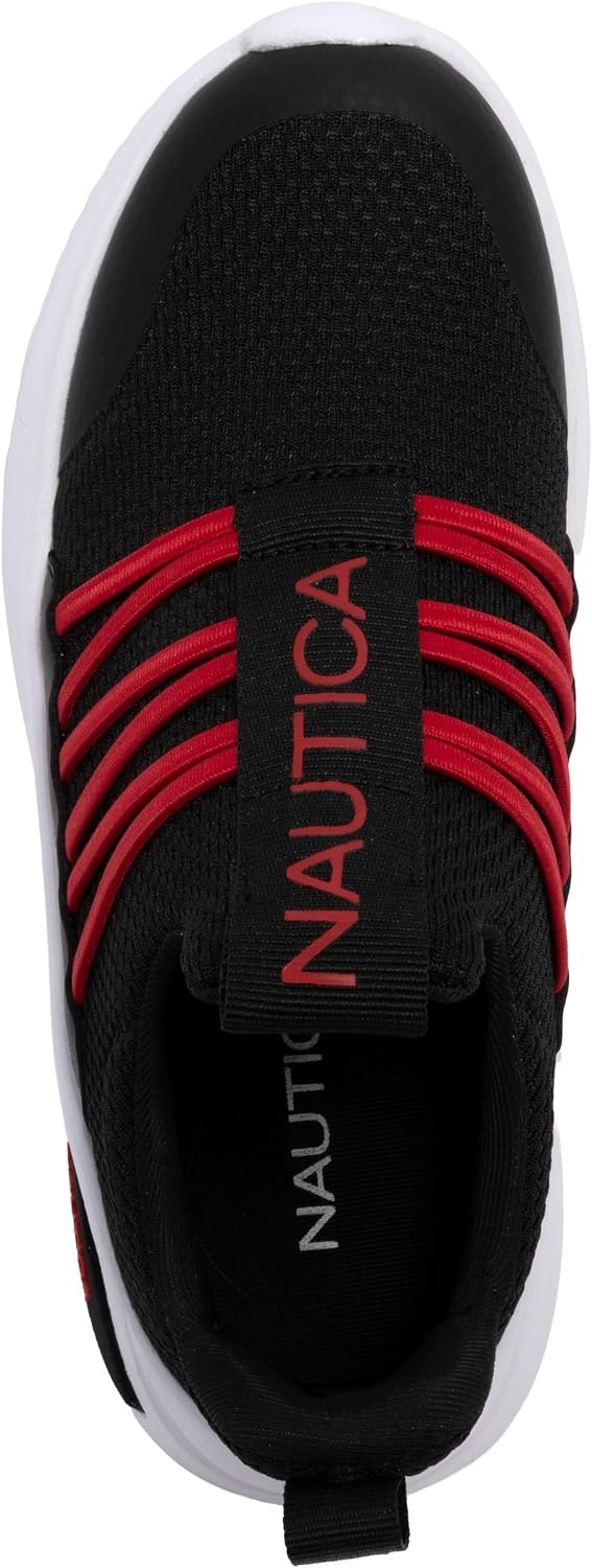 image:imageNautica Kids Athletic SlipOn Sneakers Comfortable Bungee Running Shoes for Boys and Girls Stylish and Supportive Footwear for Active Kids Big KidLittle KidToddlerBlack Red 3y
