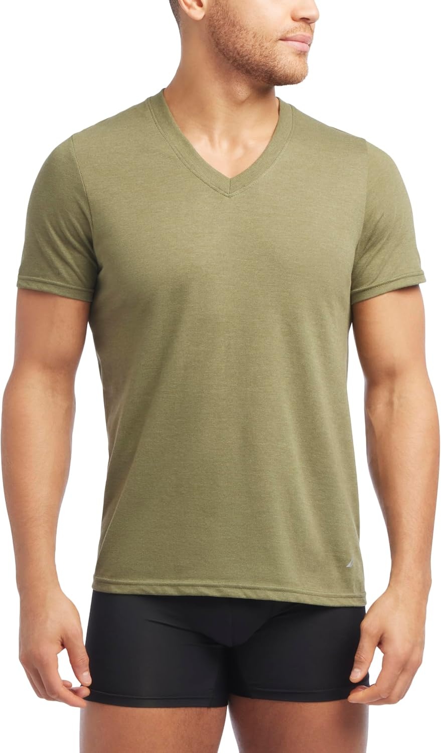 image:imageNautica Mens 3Pack Cotton VNeck TShirtBlackArmy Forest GreenSnow Heather