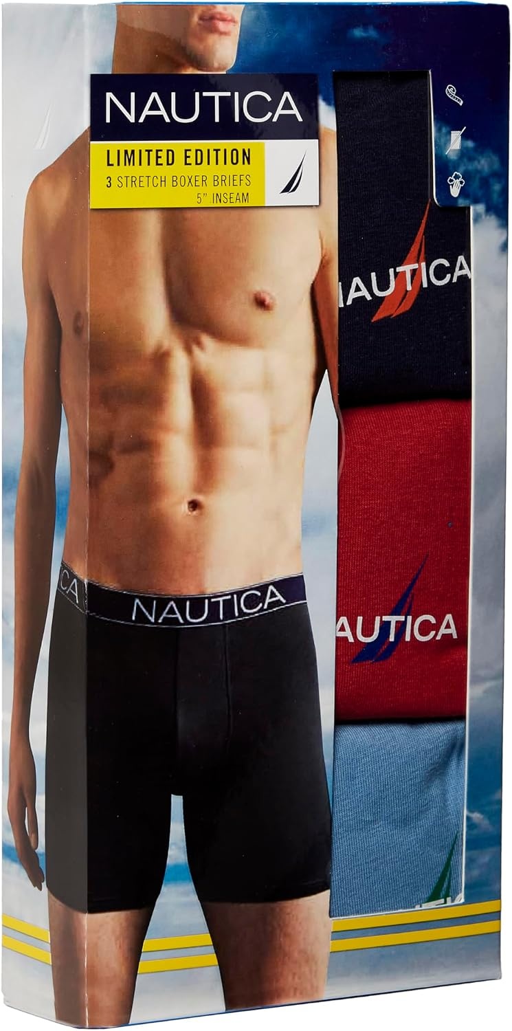 image:imageNautica Mens 3pack Cotton Stretch Limited Edition Boxer BriefsAero BlueNautica RedPeacoat
