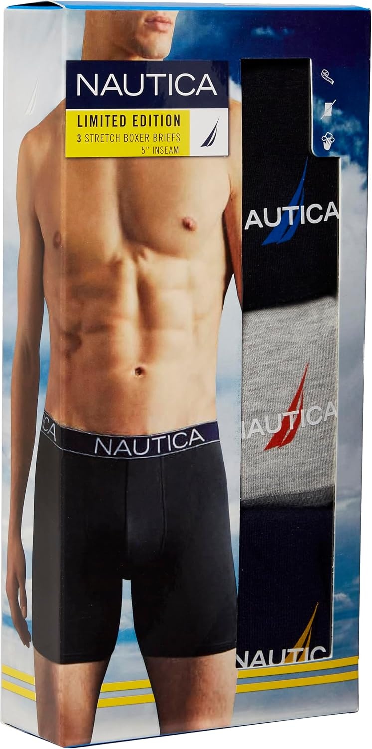 image:imageNautica Mens 3pack Cotton Stretch Limited Edition Boxer BriefsHeather GreyPeacoatBlack