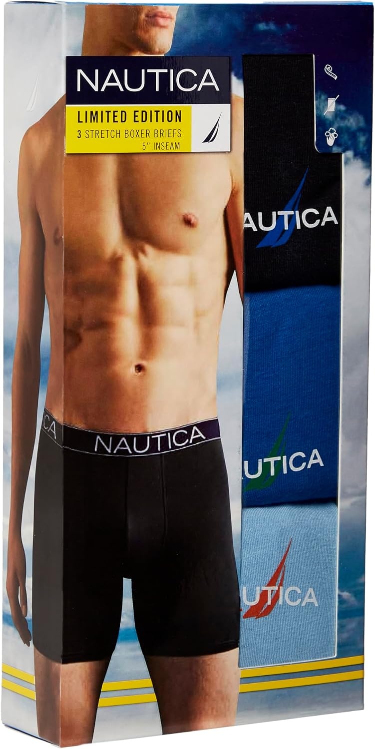 image:imageNautica Mens 3pack Cotton Stretch Limited Edition Boxer BriefsNoon BluePro BlueBlack