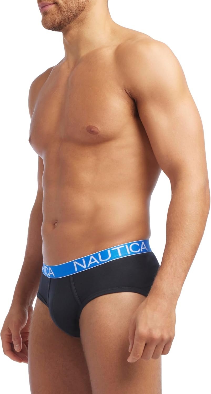 image:imageNautica Mens 4 Pack Classic Cotton Stretch BriefsBlack BlackSpinner BlueAero BlueWhite Assorted Wb