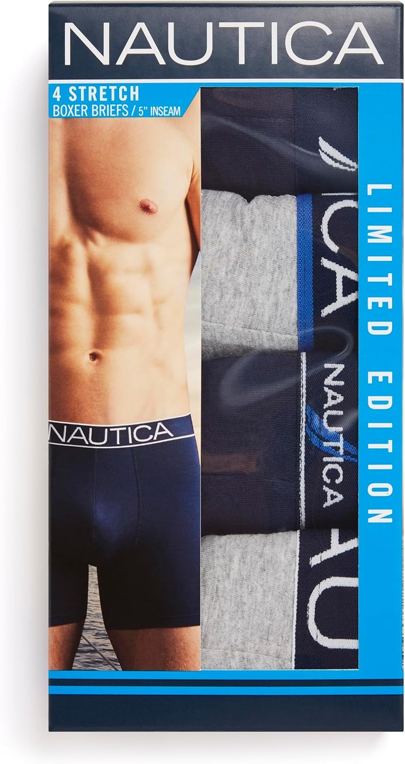 image:imageNautica Mens 4 Pack Limited Edition Cotton Stretch Boxer Briefs2 Peacoat2 Heather Grey Assorted Wb