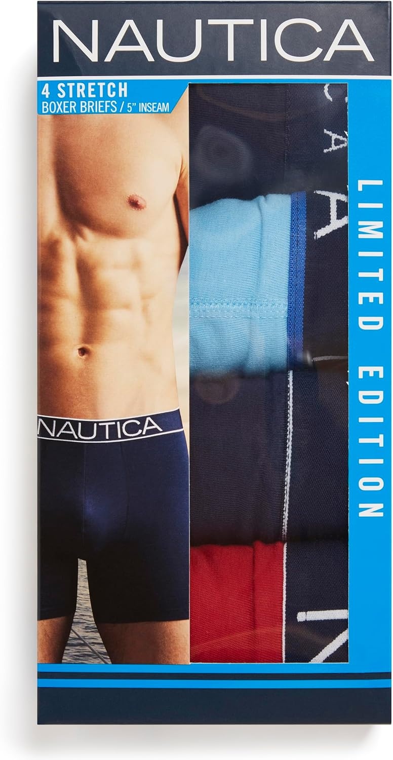 image:imageNautica Mens 4 Pack Limited Edition Cotton Stretch Boxer Briefs2 PeacoatAlaskan BlueNautica Redassorted Wb