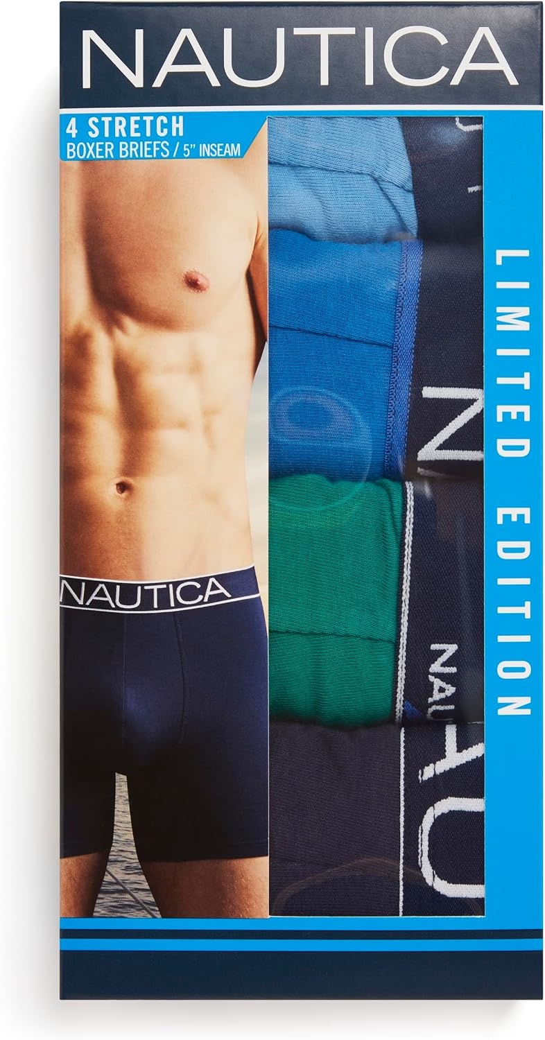 image:imageNautica Mens 4 Pack Limited Edition Cotton Stretch Boxer BriefsAero BluePro BluePepper GreenPeacoatassorted Wb