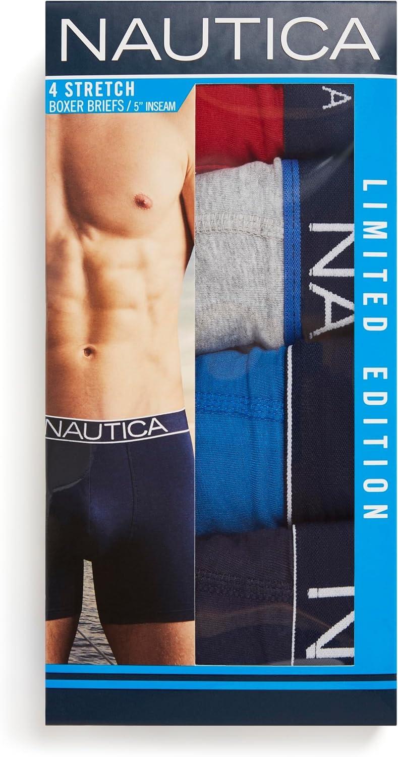 image:imageNautica Mens 4 Pack Limited Edition Cotton Stretch Boxer BriefsNautica RedHeather GreyPro BluePeacoat Assorted Wb