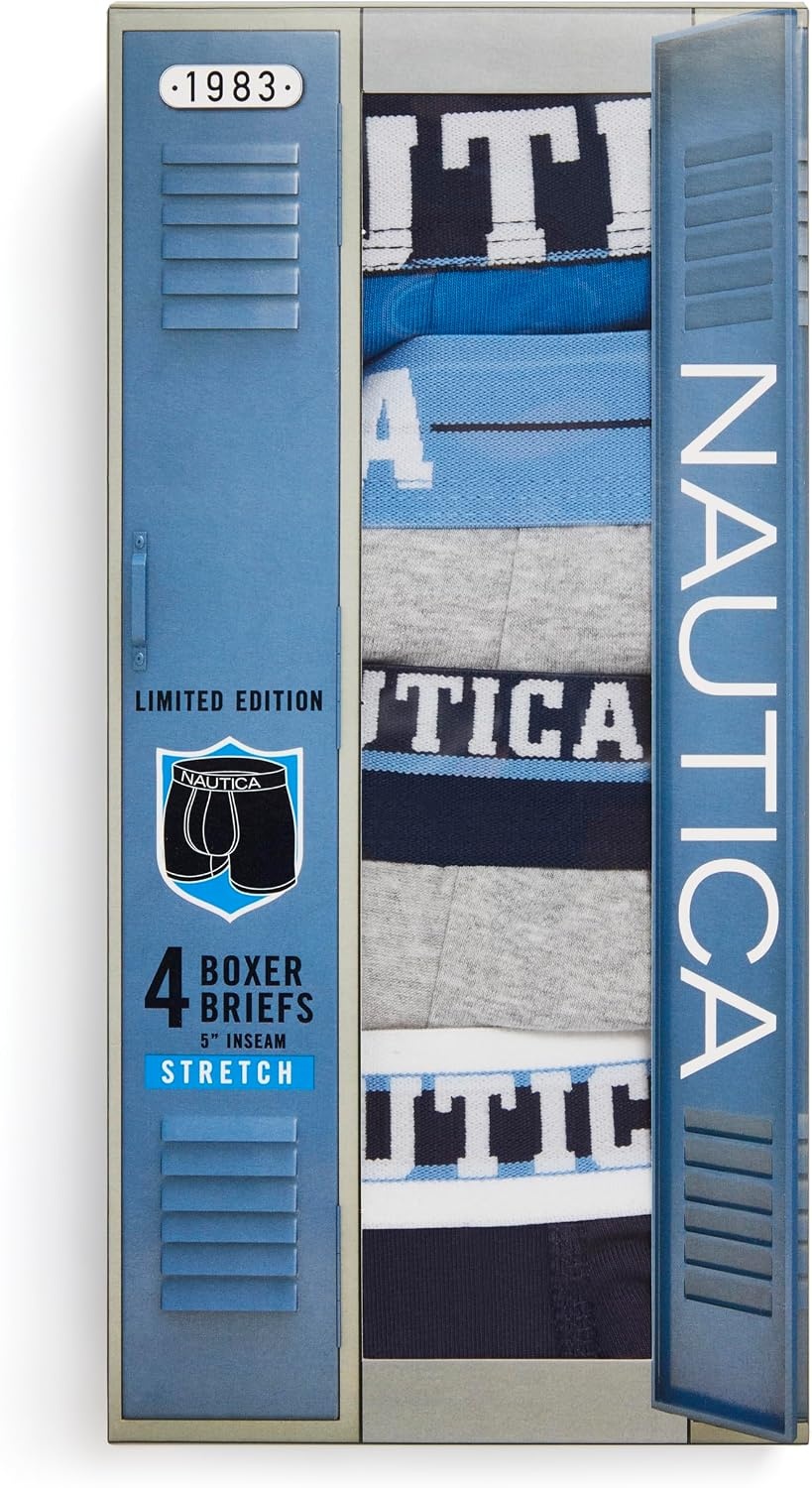 image:imageNautica Mens 4 Pack Limited Edition Stretch Boxer BriefsPeacoat2 Heather GreyPro Blue Assorted Wb