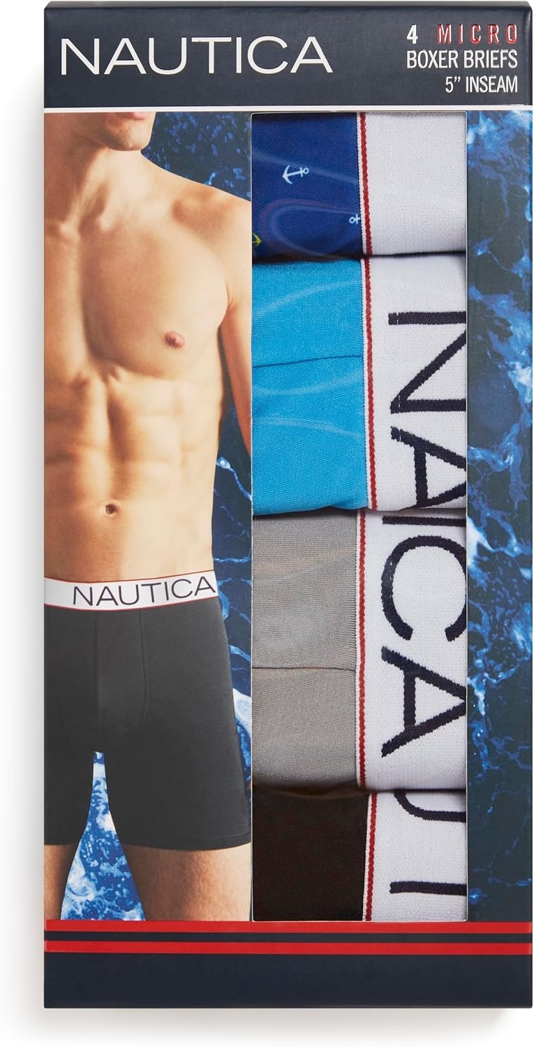 image:imageNautica Mens 4 Pack Micro Boxer BriefsBlackSharkfin GreyHawaii OceanMicro Anchor Sea Cobalt