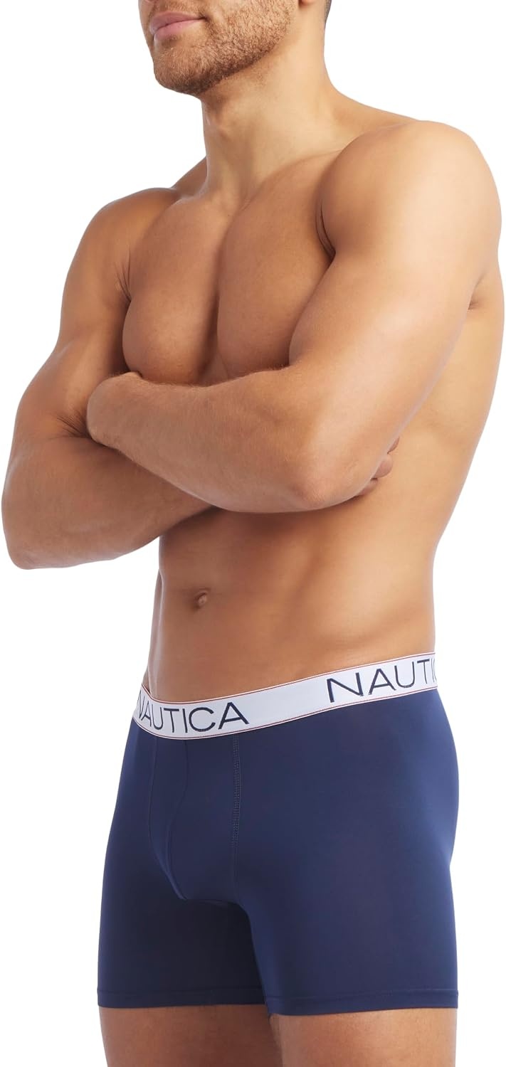 image:imageNautica Mens 4 Pack Micro Boxer BriefsPeacoatAero BlueSpinner BlueSail Nautica Red