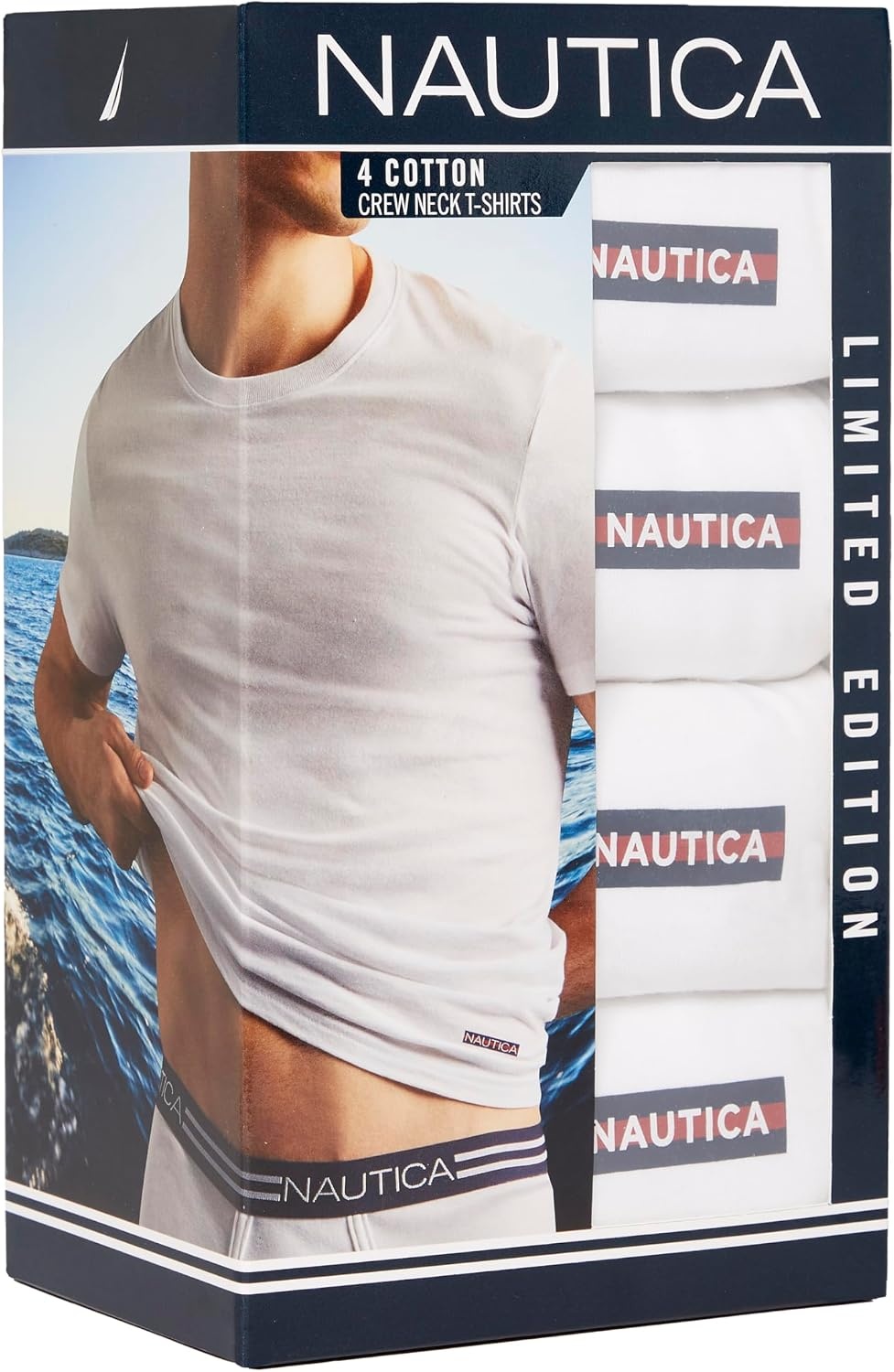 image:imageNautica Mens 4Pack Cotton Limited Edition Crew Neck TShirtsWhite Nautica Flag Logo