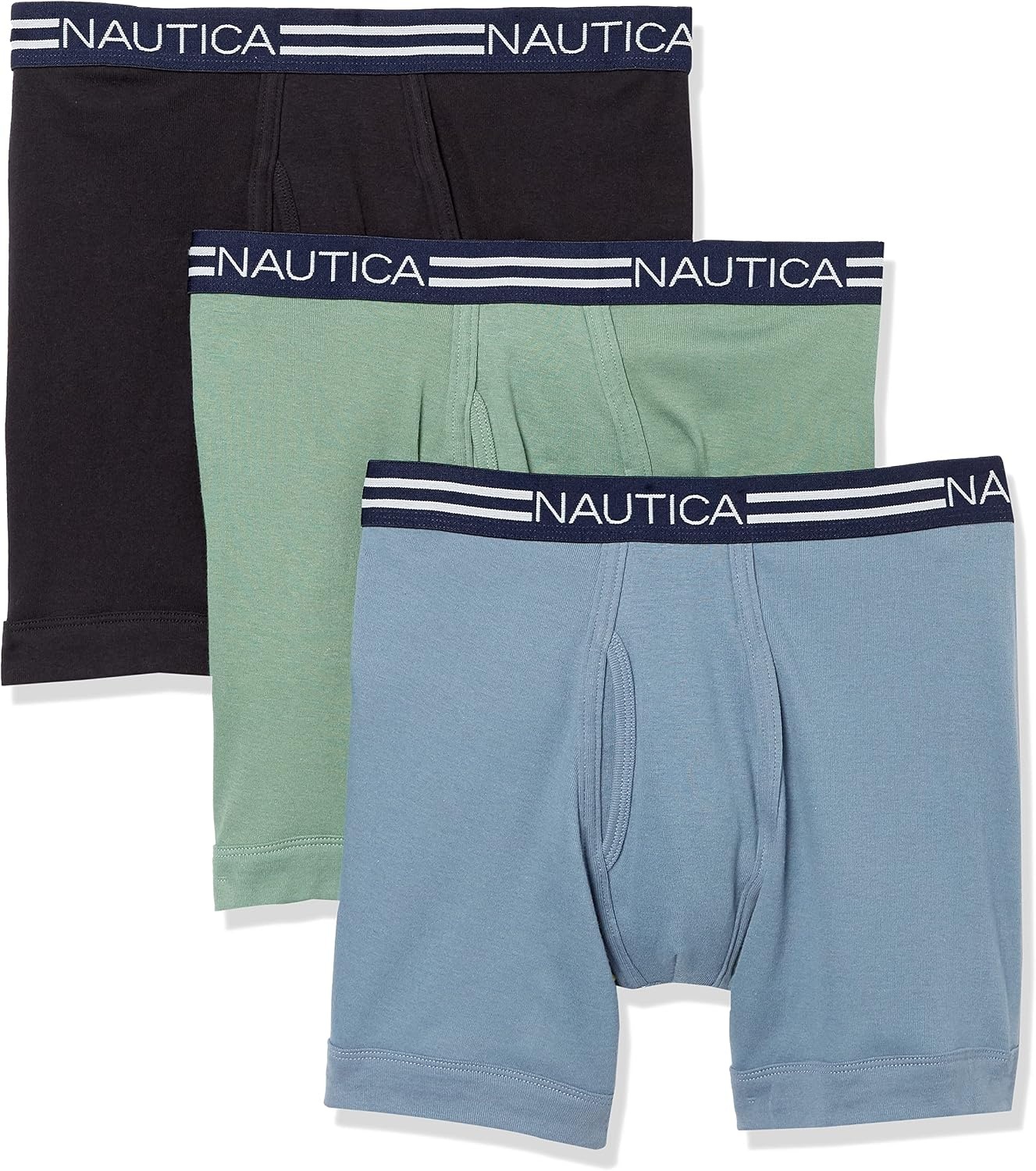 image:imageNautica Mens Classic Cotton 3Pack Boxer BriefsBlackDark IvySummit Blue