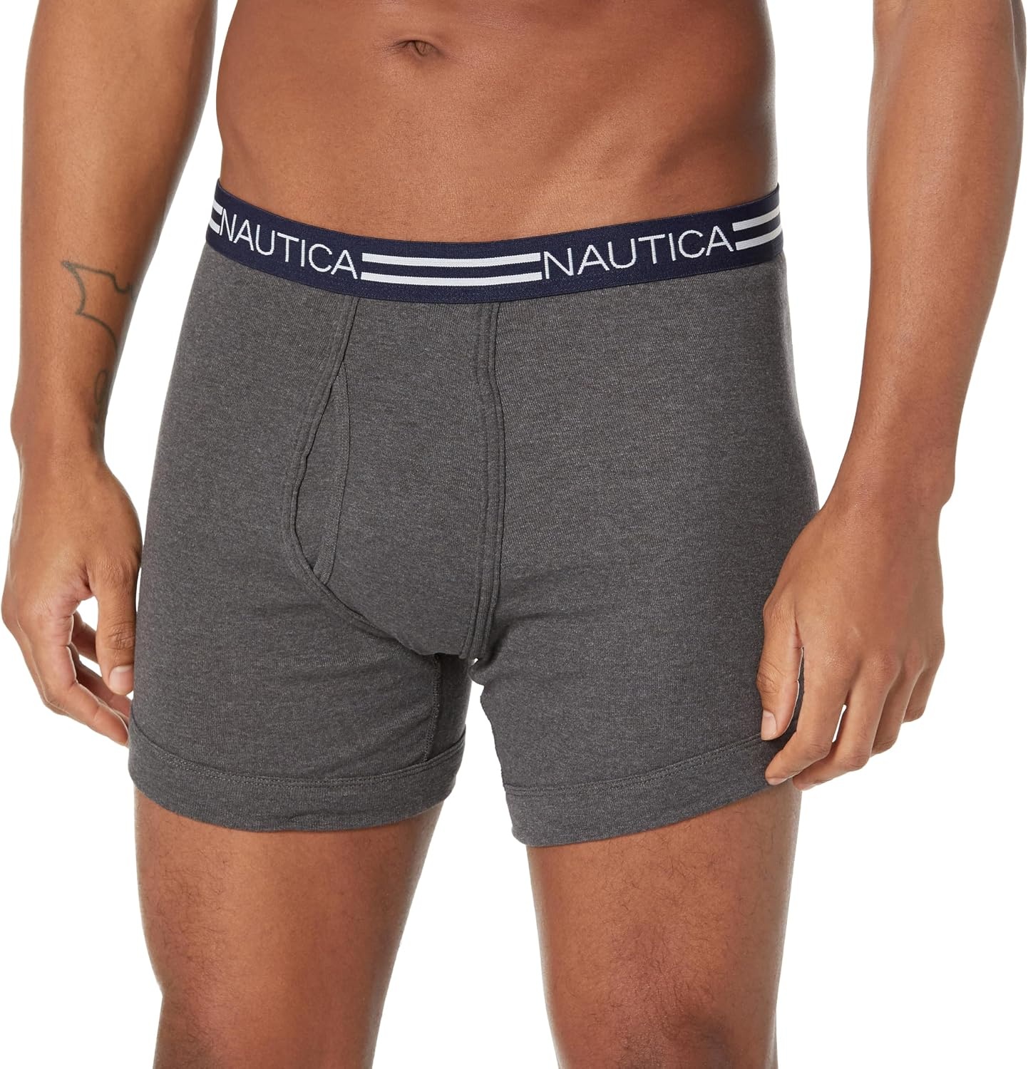 image:imageNautica Mens Classic Cotton 3Pack Boxer BriefsPeacoat HeatherCharcoal HeatherHeather Grey