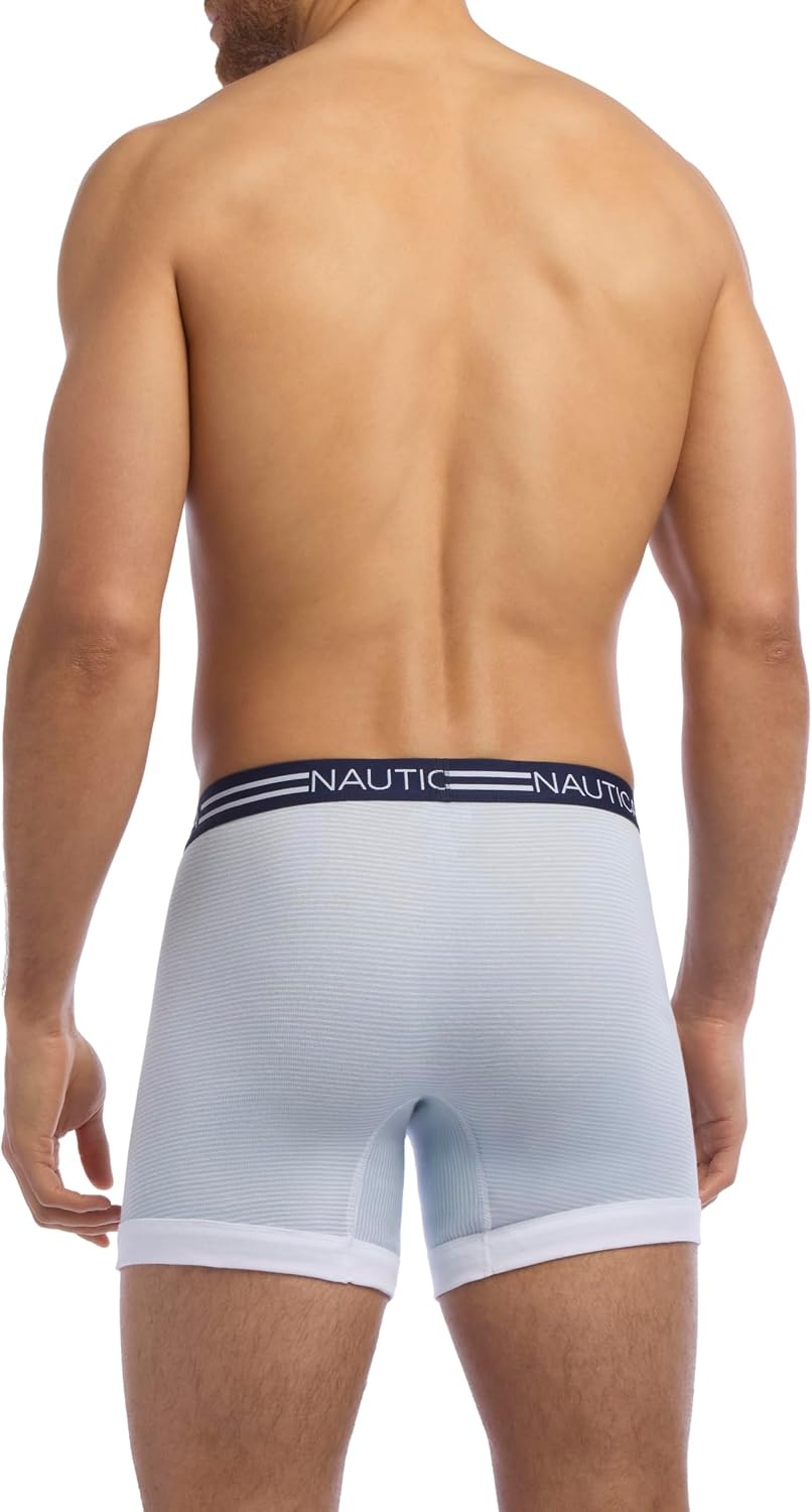 image:imageNautica Mens Classic Cotton 3Pack Boxer BriefsPeacoatFeder StripeBreton Stripe