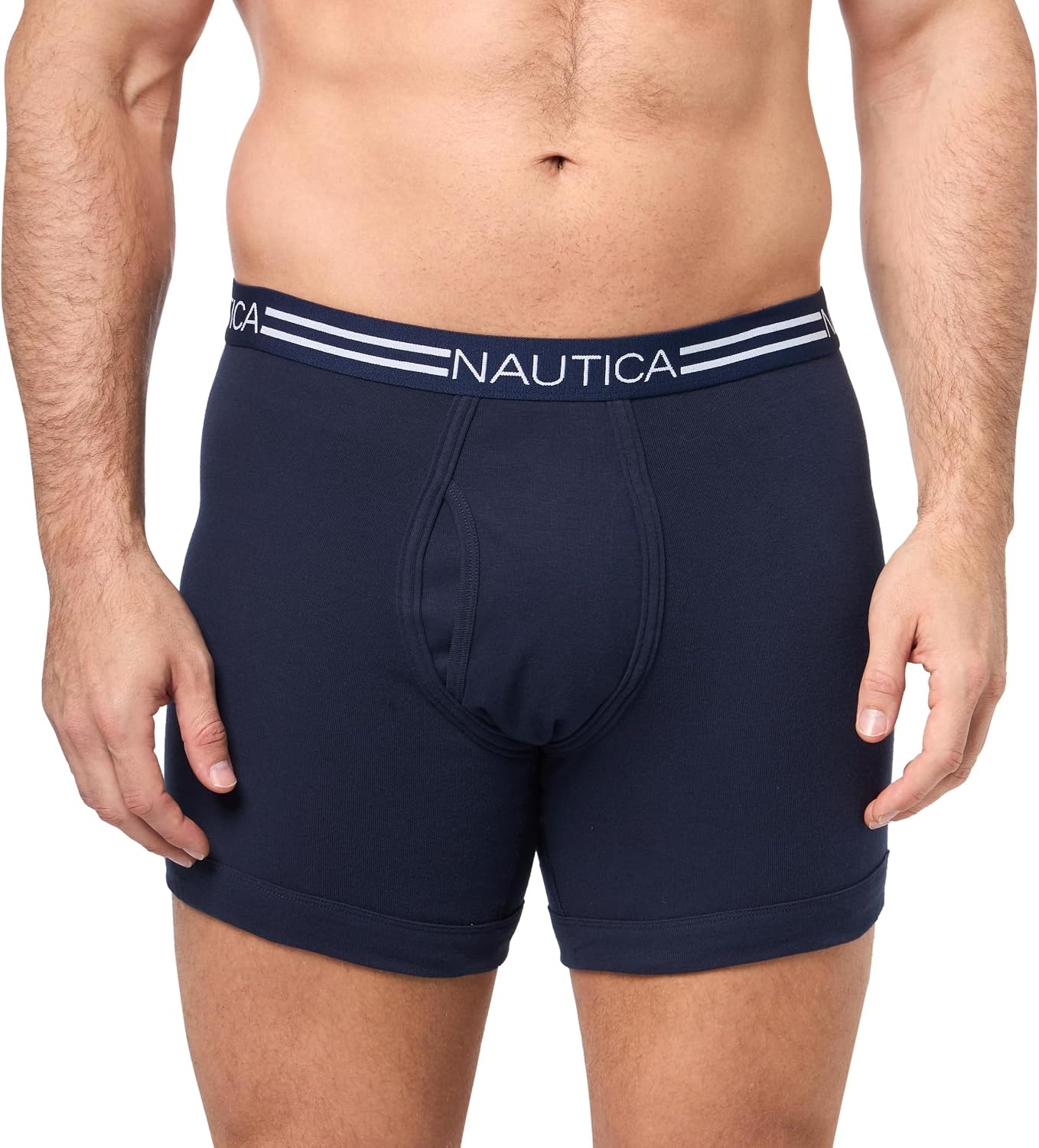 image:imageNautica Mens Classic Cotton 3Pack Boxer BriefsPeacoatFeder StripeBreton Stripe