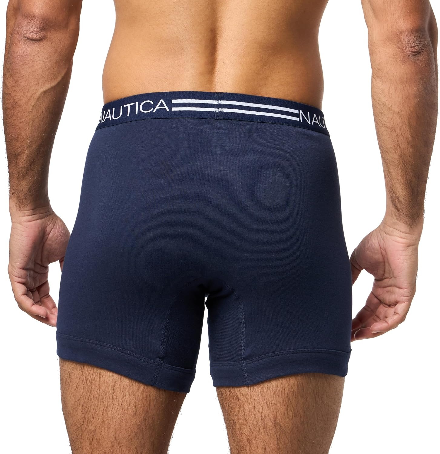 image:imageNautica Mens Classic Cotton 3Pack Boxer BriefsPeacoatHeather GreyStripe 2 White