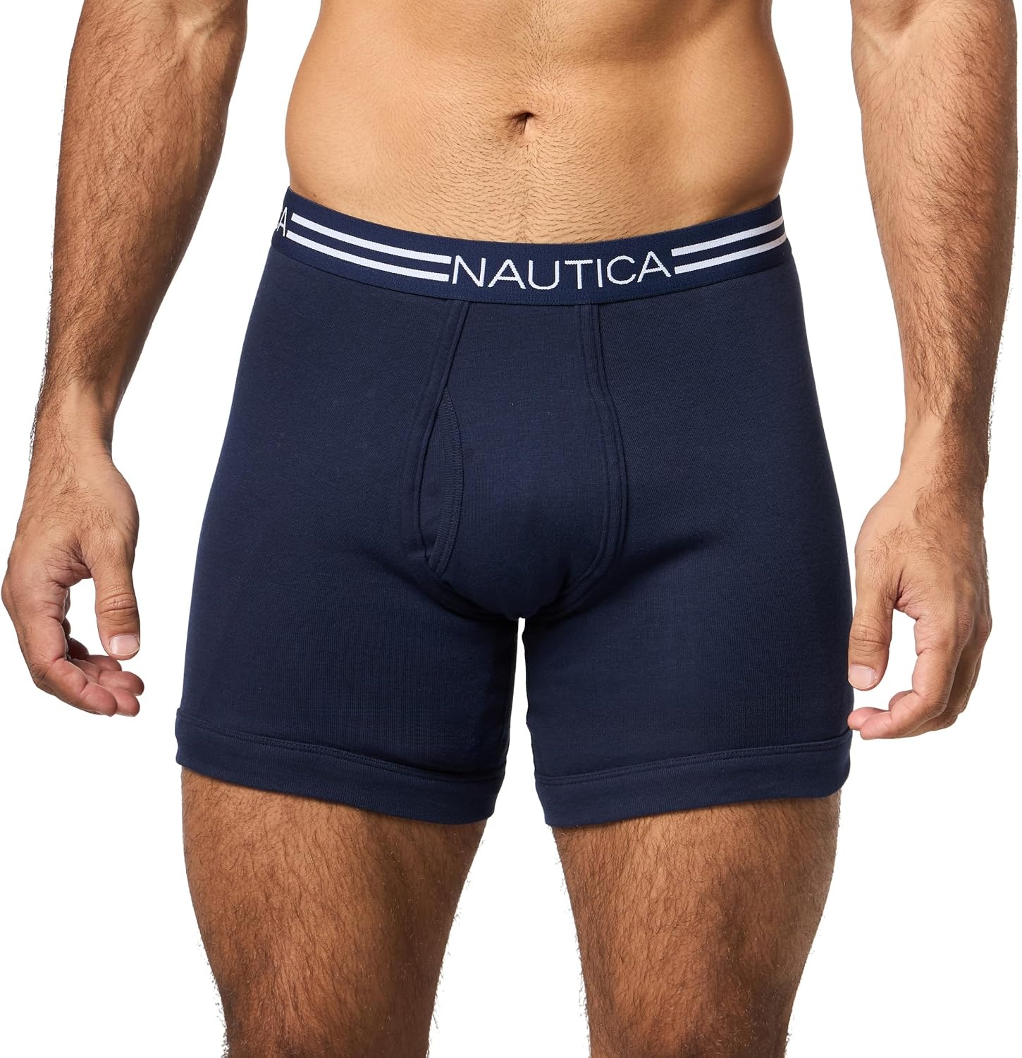 image:imageNautica Mens Classic Cotton 3Pack Boxer BriefsPeacoatHeather GreyStripe 2 White