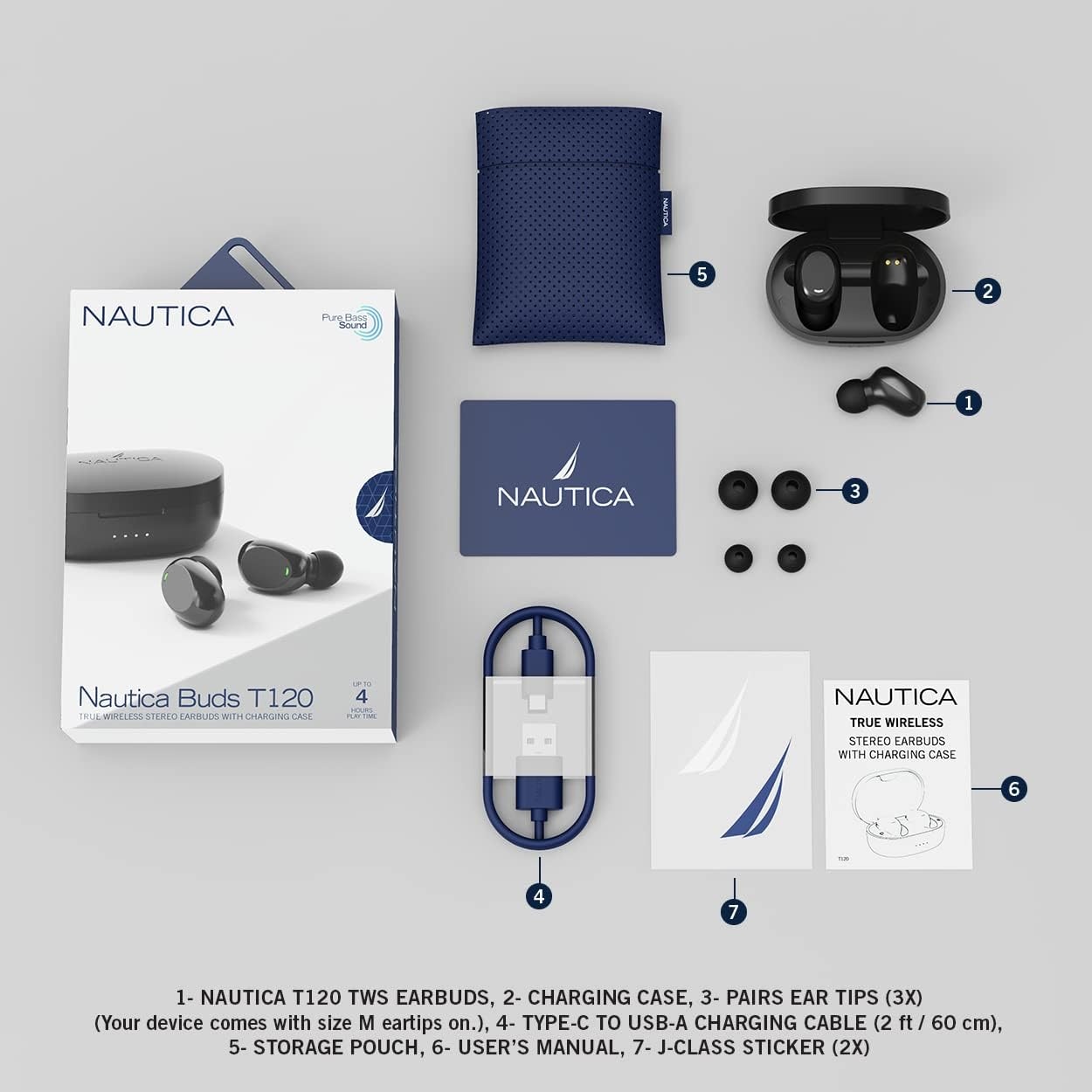 image:imageNautica T120 True Wireless Earbuds Bluetooth v51 TWS inEar Earphones with Builtin Mic Wireless Bluetooth Earbuds with Charging case Touch Control Ergonomic Design SweatProof USBC Black