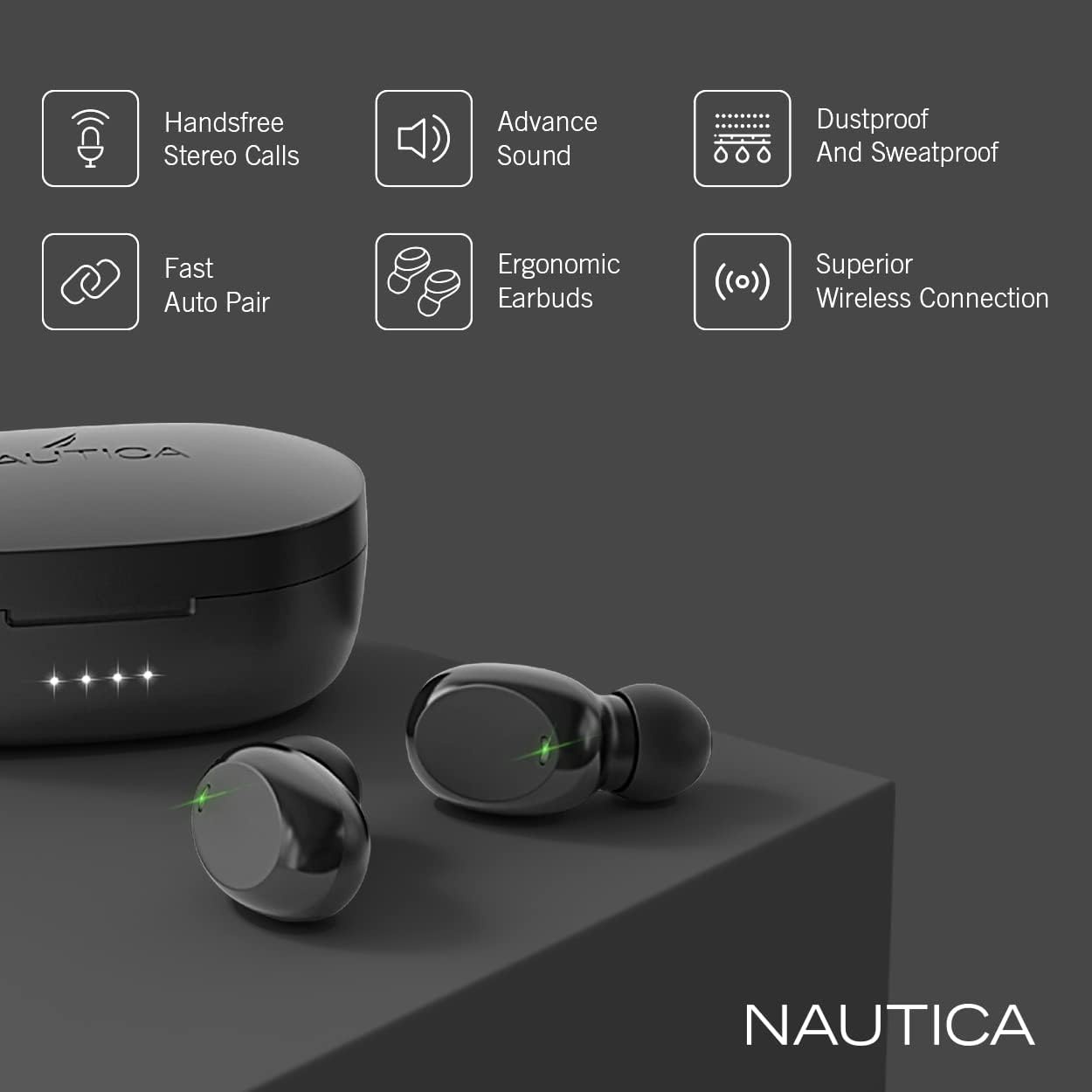 image:imageNautica T120 True Wireless Earbuds Bluetooth v51 TWS inEar Earphones with Builtin Mic Wireless Bluetooth Earbuds with Charging case Touch Control Ergonomic Design SweatProof USBC Black