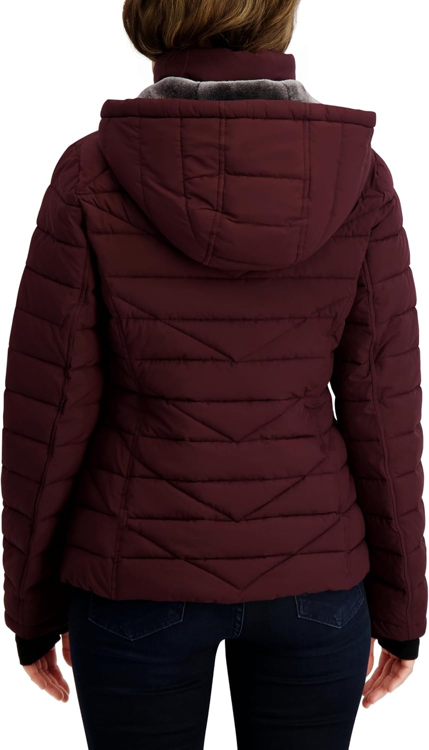 image:imageNautica Womens Faux Fur Trim Hooded Midweight Puffer JacketChianti