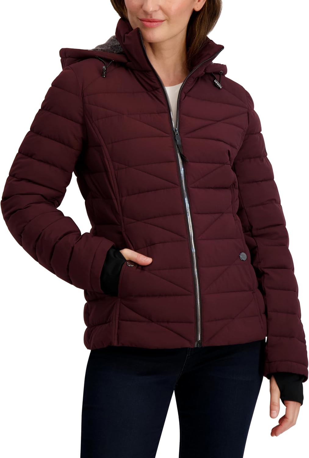 image:imageNautica Womens Faux Fur Trim Hooded Midweight Puffer JacketChianti