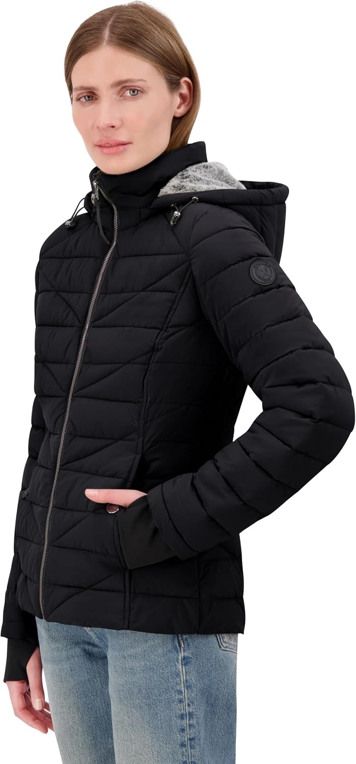 image:imageNautica Womens Faux Fur Trim Hooded Midweight Puffer JacketEbony