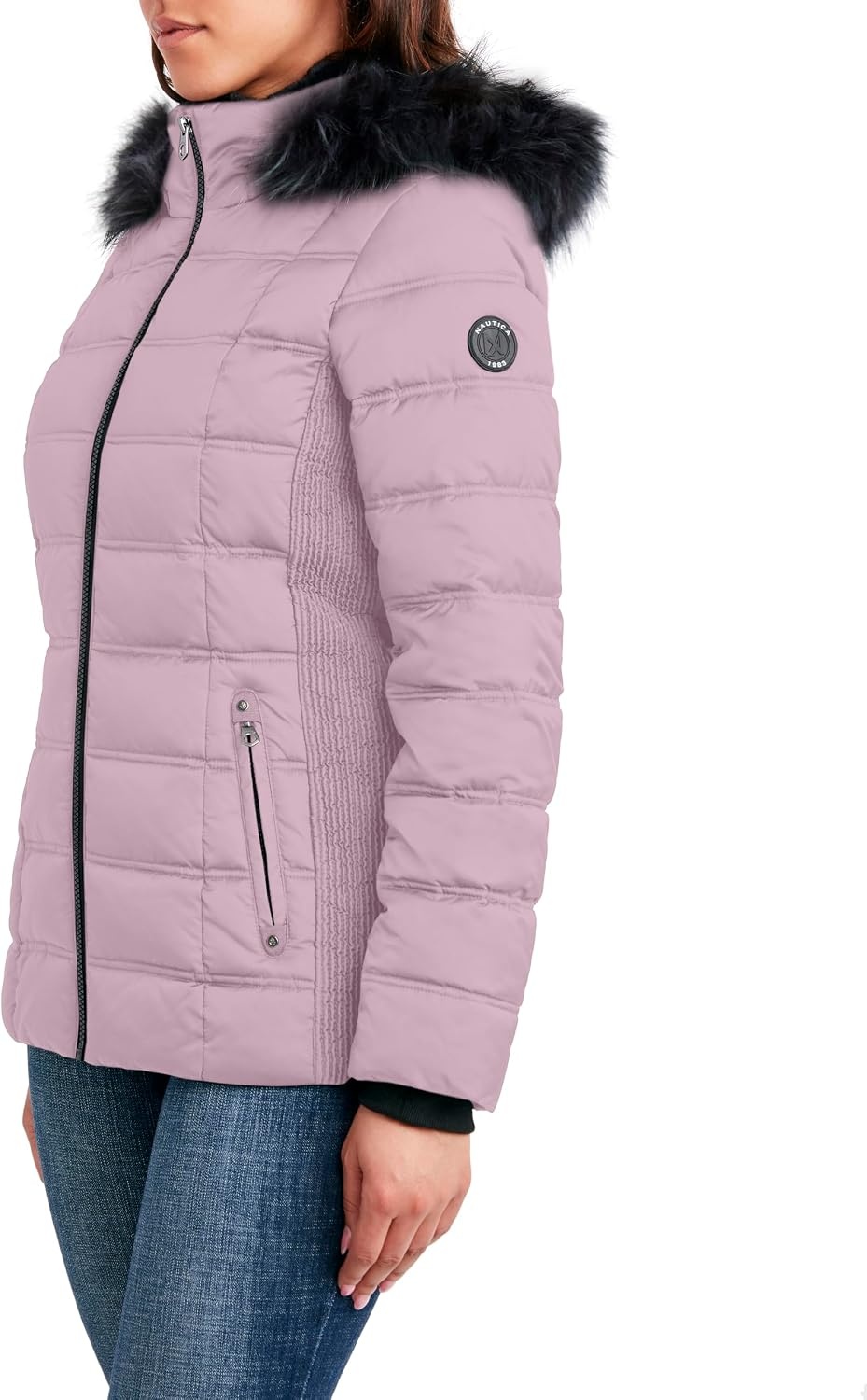 image:imageNautica Womens Faux Fur Trim Hooded Midweight Puffer JacketElderberry