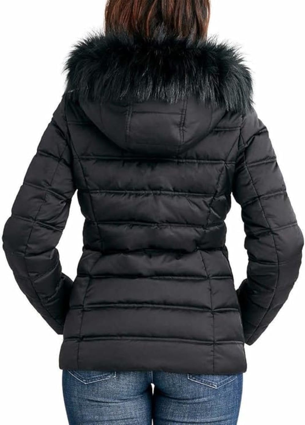 image:imageNautica Womens Faux Fur Trim Hooded Midweight Puffer JacketInk