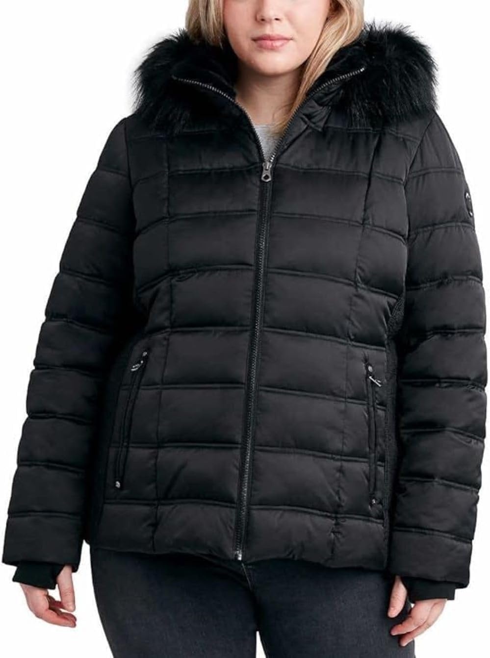 image:imageNautica Womens Faux Fur Trim Hooded Midweight Puffer JacketInk
