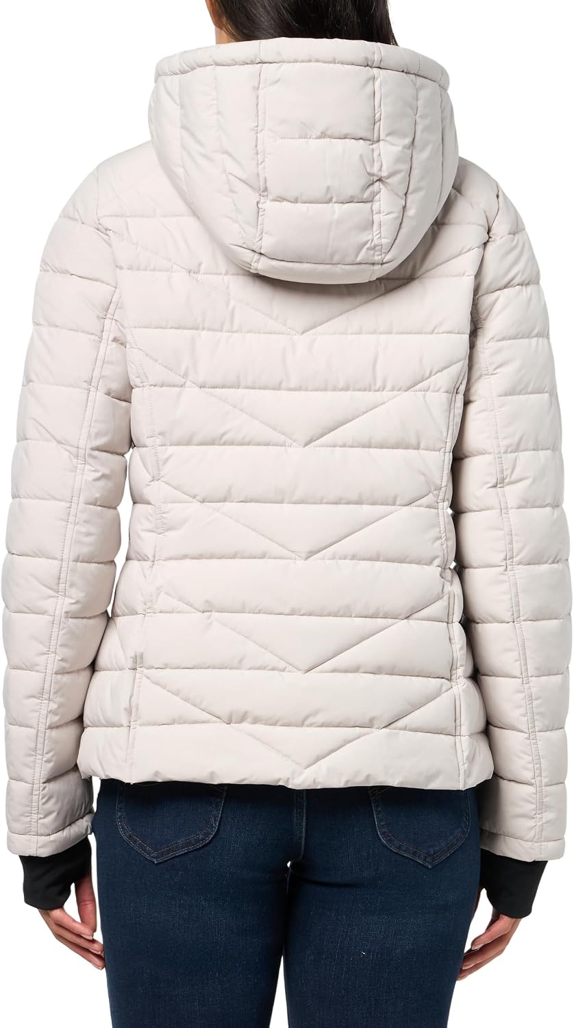 image:imageNautica Womens Faux Fur Trim Hooded Midweight Puffer JacketLimestone