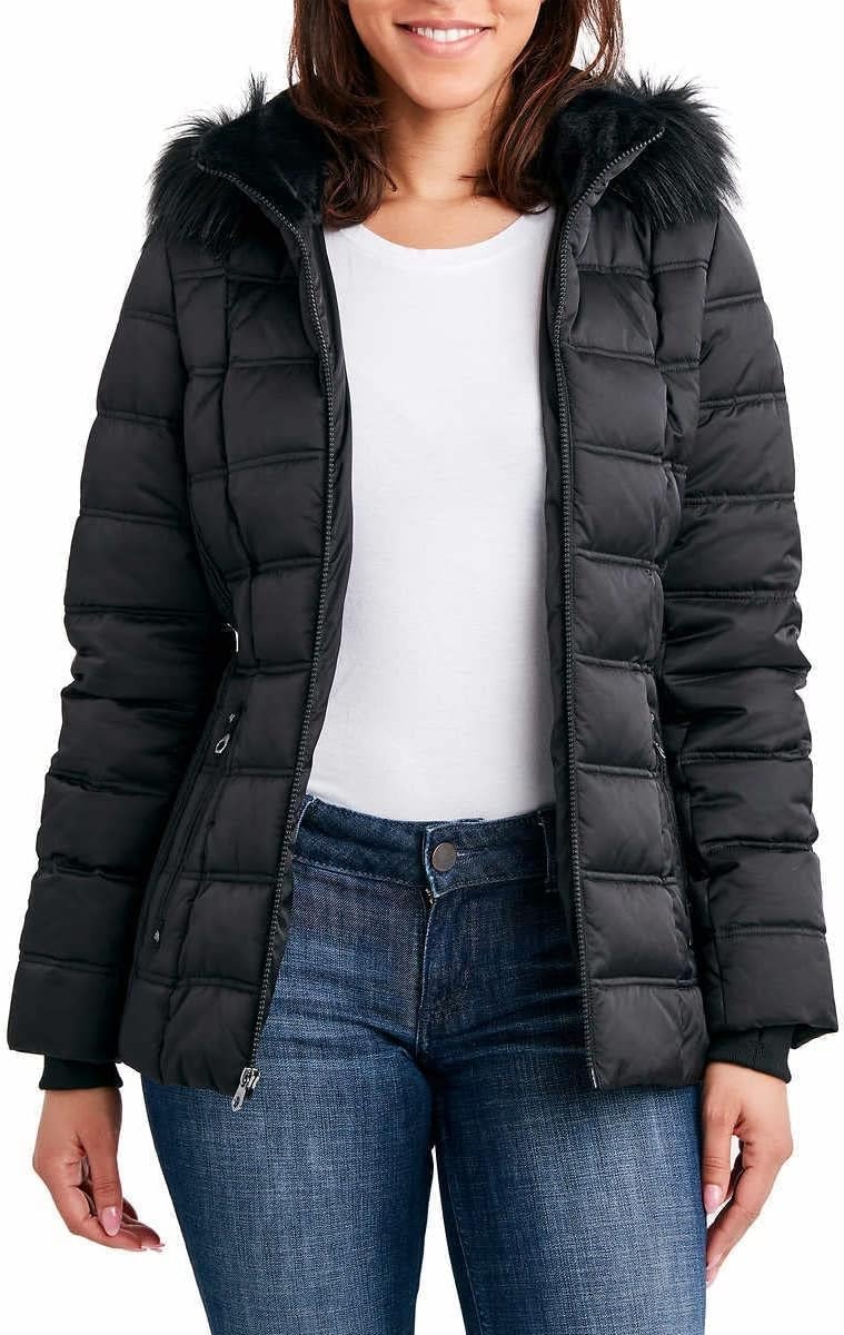 image:imageNautica Womens Faux Fur Trim Hooded Midweight Puffer JacketMidnight
